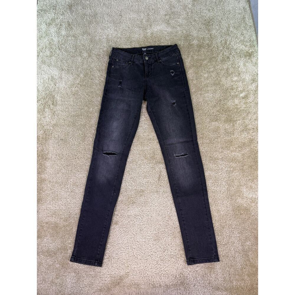 Gap Legging Jeans Women's Black Size 2 26 Distressed Denim Stretch Skinny E339